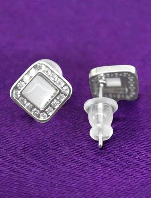 smooth square shape brass silver plated set of 3 combo stud earring for women and girls 4