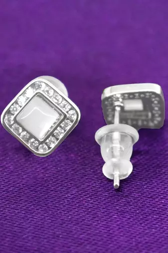 smooth square shape brass silver plated set of 3 combo stud earring for women and girls