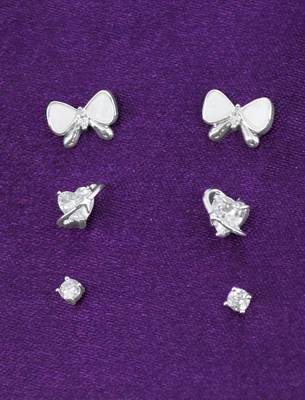 butterfly and heart shape cz brass silver plated set of 3 combo stud earring for women and girls 1