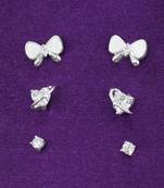 butterfly and heart shape cz brass silver plated set of 3 combo stud earring for women and girls