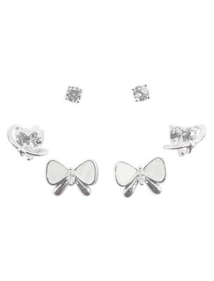 butterfly and heart shape cz brass silver plated set of 3 combo stud earring for women and girls 2