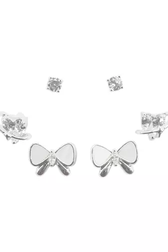 butterfly and heart shape cz brass silver plated set of 3 combo stud earring for women and girls