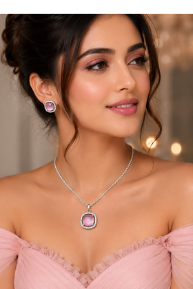 Rhodium finish divine halo necklace set 1