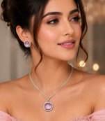 Rhodium finish divine halo necklace set
