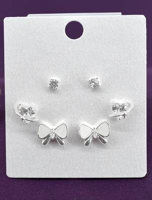 butterfly and heart shape cz brass silver plated set of 3 combo stud earring for women and girls 3