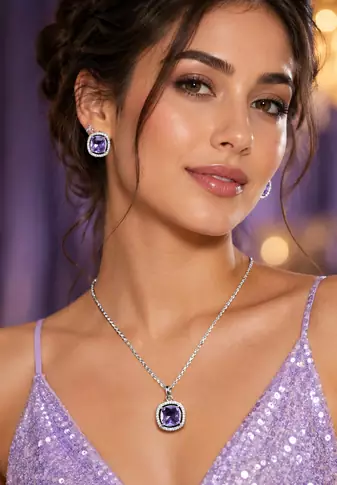 Rhodium finish radiance crest necklace set
