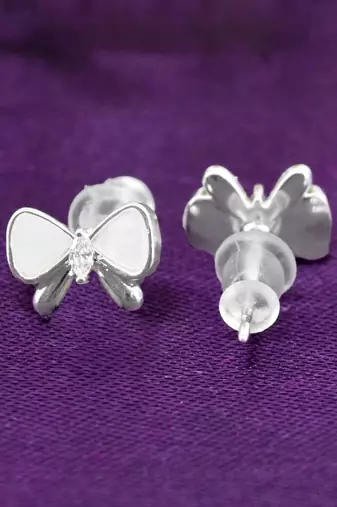 butterfly and heart shape cz brass silver plated set of 3 combo stud earring for women and girls