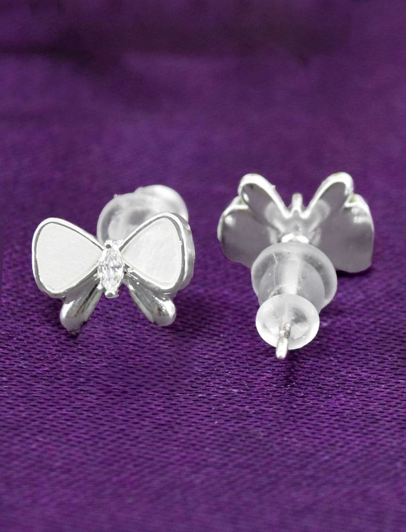 butterfly and heart shape cz brass silver plated set of 3 combo stud earring for women and girls