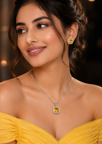 Rhodium finish noble spark necklace set