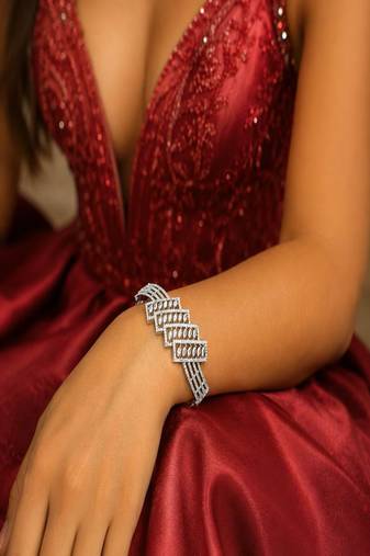 diamond accent sterling silver geometric bracelet â€“ statement bangle jewellery