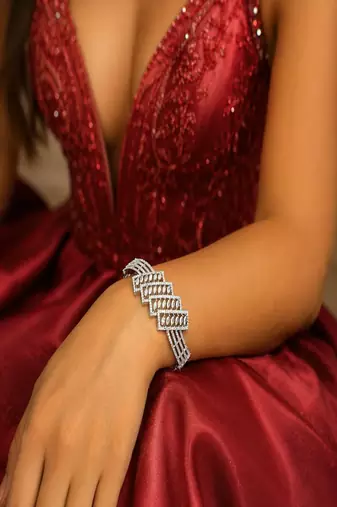 diamond accent sterling silver geometric bracelet â€“ statement bangle jewellery