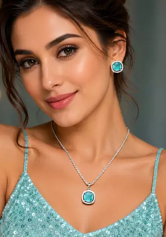 Rhodium finish prism glow necklace set
