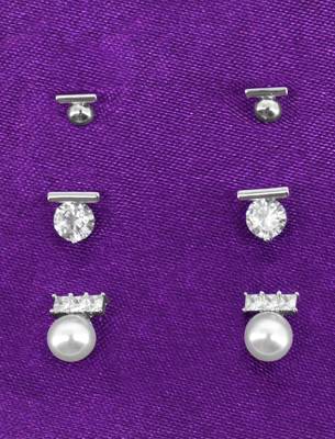 superb round shape pearl brass silver plated set of 3 combo stud earring for women and girls 1