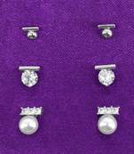 superb round shape pearl brass silver plated set of 3 combo stud earring for women and girls