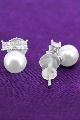 superb round shape pearl brass silver plated set of 3 combo stud earring for women and girls