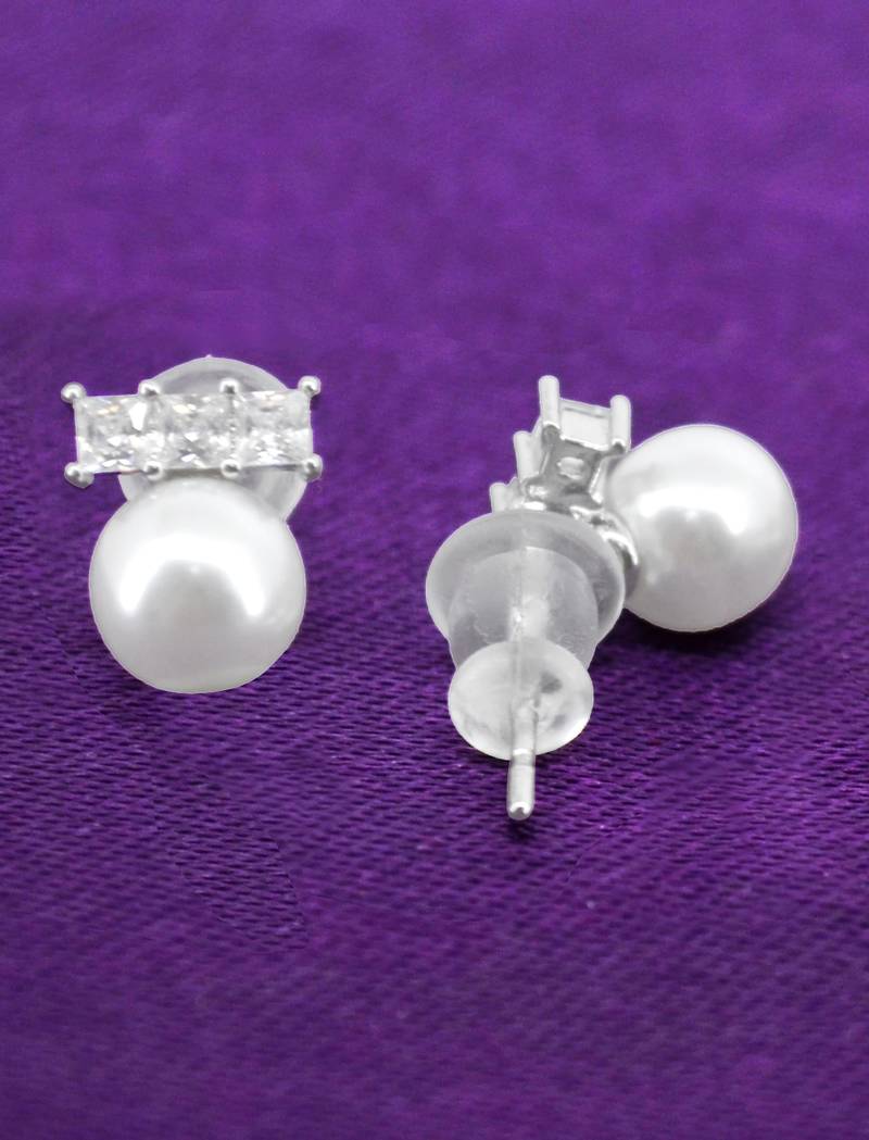 superb round shape pearl brass silver plated set of 3 combo stud earring for women and girls