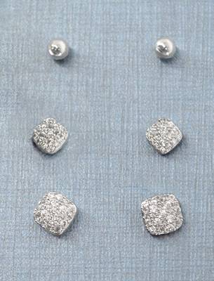 trendy round shape cz brass silver plated set of 3 combo stud earring for women and girls 1