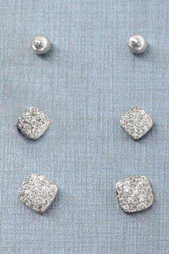 trendy round shape cz brass silver plated set of 3 combo stud earring for women and girls