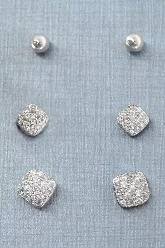 trendy round shape cz brass silver plated set of 3 combo stud earring for women and girls