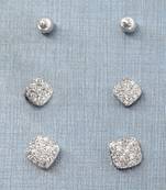 trendy round shape cz brass silver plated set of 3 combo stud earring for women and girls