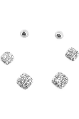 trendy round shape cz brass silver plated set of 3 combo stud earring for women and girls