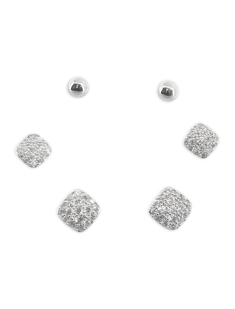 trendy round shape cz brass silver plated set of 3 combo stud earring for women and girls