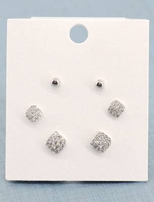 trendy round shape cz brass silver plated set of 3 combo stud earring for women and girls 3