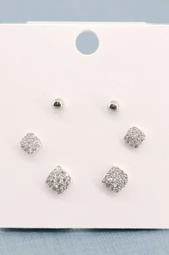 trendy round shape cz brass silver plated set of 3 combo stud earring for women and girls
