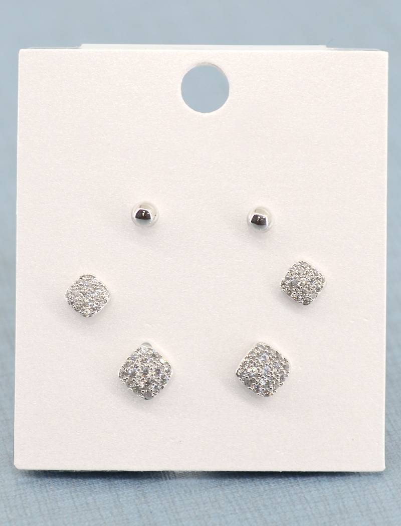 trendy round shape cz brass silver plated set of 3 combo stud earring for women and girls