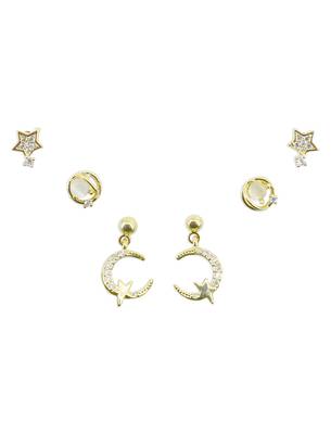 star and universal design cz brass gold plated set of 3 combo stud earring for women and girls 1