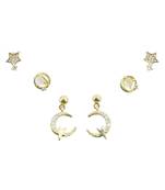 star and universal design cz brass gold plated set of 3 combo stud earring for women and girls
