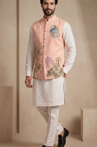 Men embroidered designer kurta trouser and waistcoat set