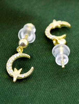 star and universal design cz brass gold plated set of 3 combo stud earring for women and girls 3