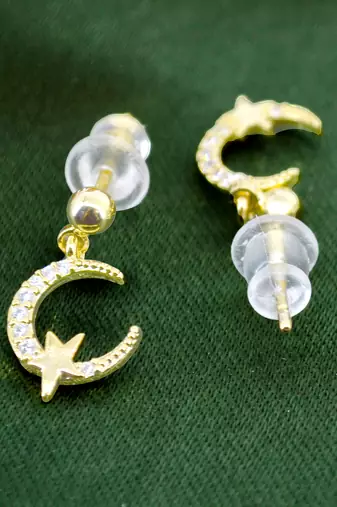 star and universal design cz brass gold plated set of 3 combo stud earring for women and girls