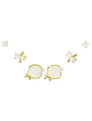 stylish heart and bow design cz brass gold plated set of 3 combo stud earring for women and girls 2