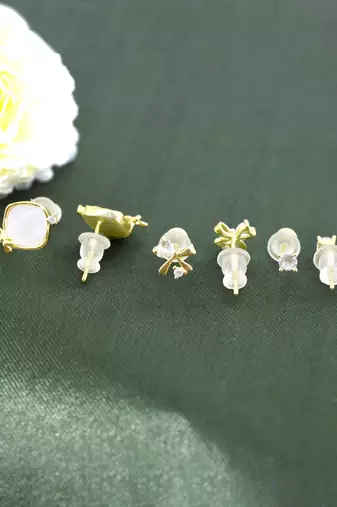 stylish heart and bow design cz brass gold plated set of 3 combo stud earring for women and girls