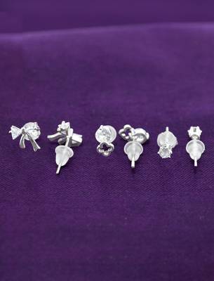 modern bow design cz brass silver plated set of 3 combo stud earring for women and girls 4