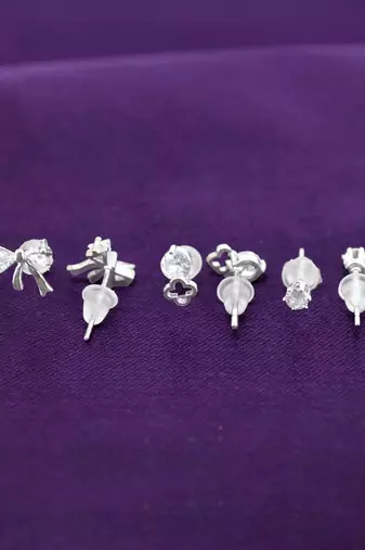 modern bow design cz brass silver plated set of 3 combo stud earring for women and girls