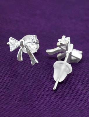 modern bow design cz brass silver plated set of 3 combo stud earring for women and girls 5