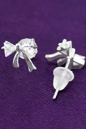 modern bow design cz brass silver plated set of 3 combo stud earring for women and girls