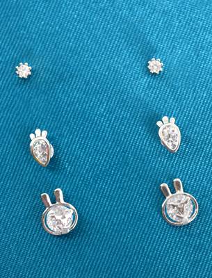 pretty carrot and rabit shape cz brass silver plated set of 3 combo stud earring for women and girls 1