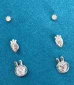 pretty carrot and rabit shape cz brass silver plated set of 3 combo stud earring for women and girls