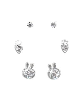 pretty carrot and rabit shape cz brass silver plated set of 3 combo stud earring for women and girls 2