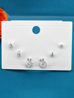 pretty carrot and rabit shape cz brass silver plated set of 3 combo stud earring for women and girls 3
