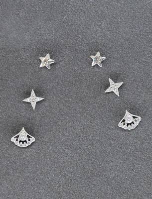 classy star design brass silver plated set of 3 combo stud earring for women and girls 1
