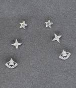 classy star design brass silver plated set of 3 combo stud earring for women and girls