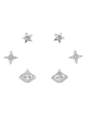 classy star design brass silver plated set of 3 combo stud earring for women and girls 2