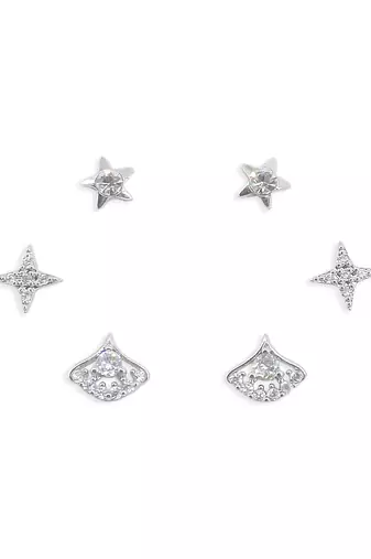 classy star design brass silver plated set of 3 combo stud earring for women and girls