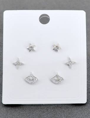 classy star design brass silver plated set of 3 combo stud earring for women and girls 3