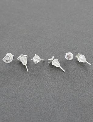 classy star design brass silver plated set of 3 combo stud earring for women and girls 4